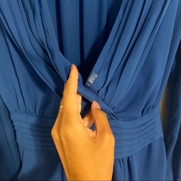 Blue long sleeve deep plunge romper - Picture 4 of 7